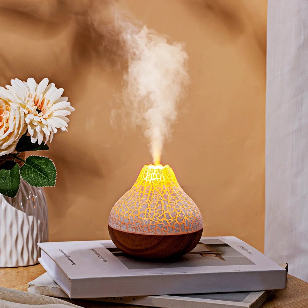 1pc 300ML USB Air Humidifier Small Volcano Humidifier with Colorful Night Lights, Simulation Colorful Flame Humidifier - TonicTrove