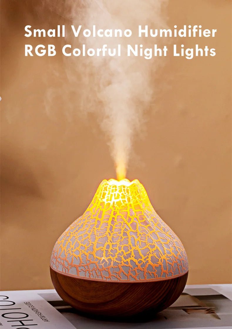 1pc 300ML USB Air Humidifier Small Volcano Humidifier with Colorful Night Lights, Simulation Colorful Flame Humidifier - TonicTrove