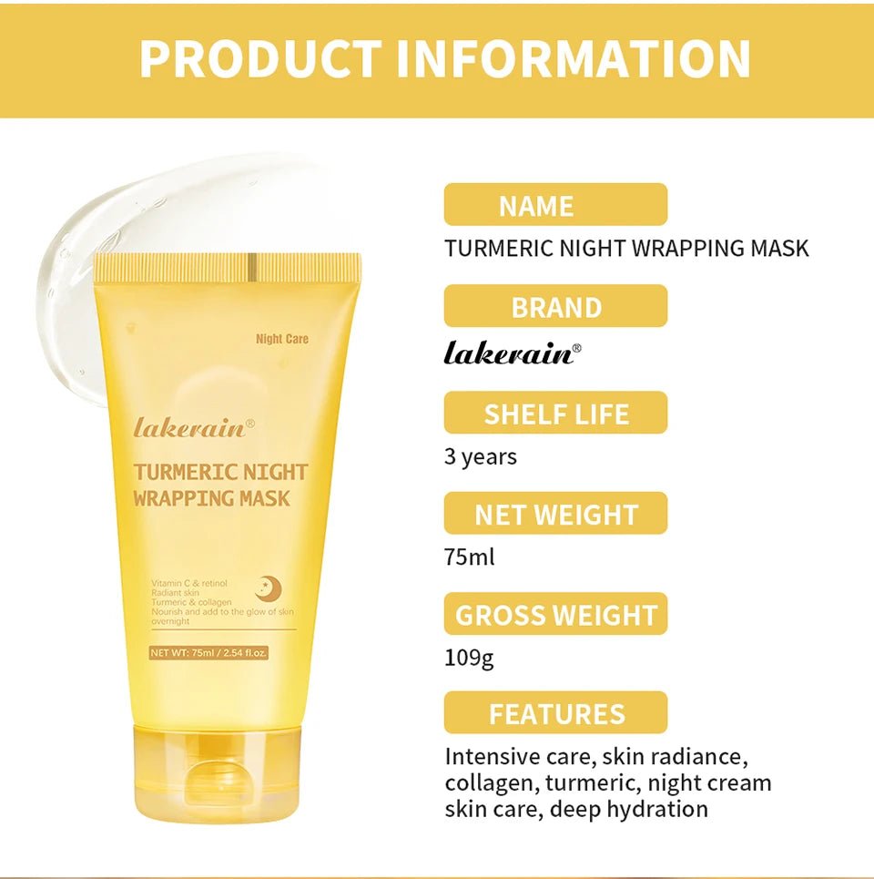 75ml Turmeric Night Wrapping Mask Collagen Face Mask Collagen Deep Hydration Moisturizing Sleeping Peel Off Mask Skin Care - TonicTrove