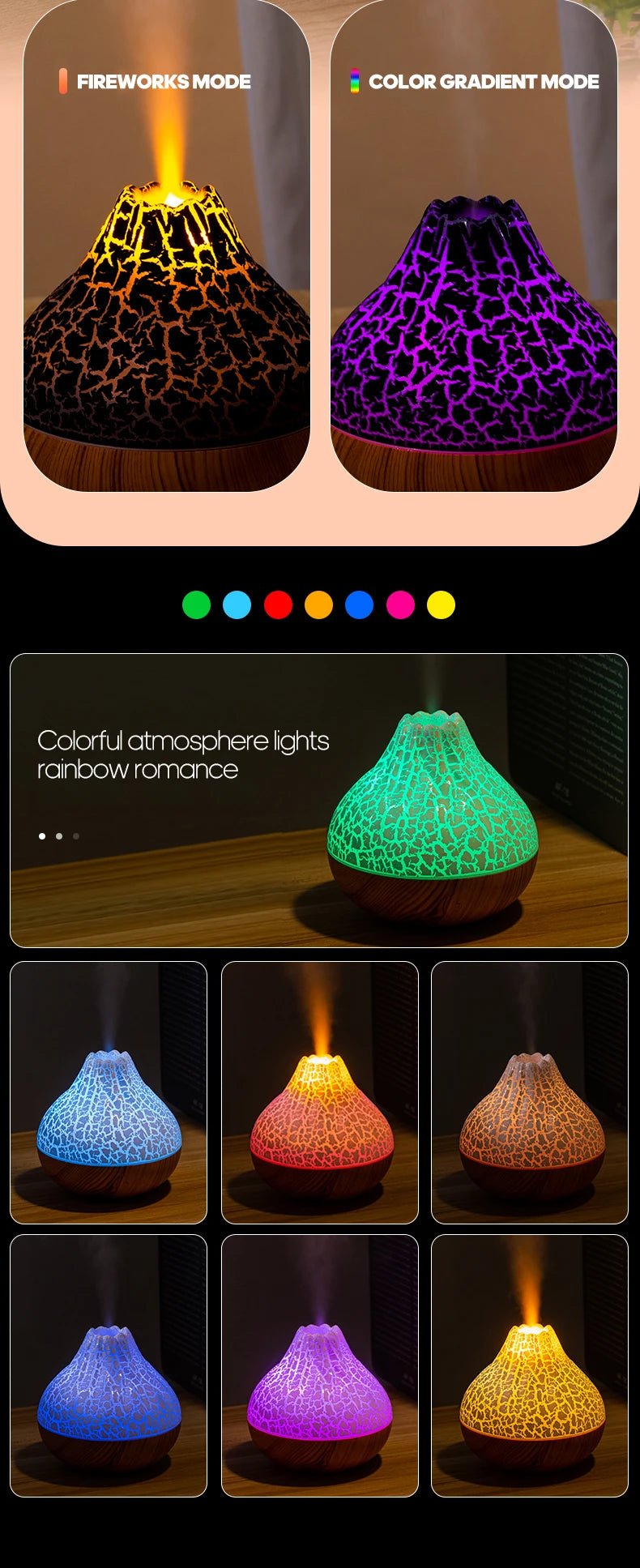 Multi choice light up Colourful Volcano Air Humidifier 300ml - TonicTrove