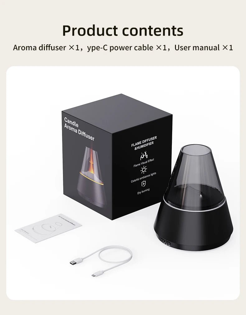 New Home Mini Simulated Candle Flame Aroma Diffuser with Colorful Night Lights 150ml Water Tank USB Air Humidifier 3 - speed Timer - TonicTrove