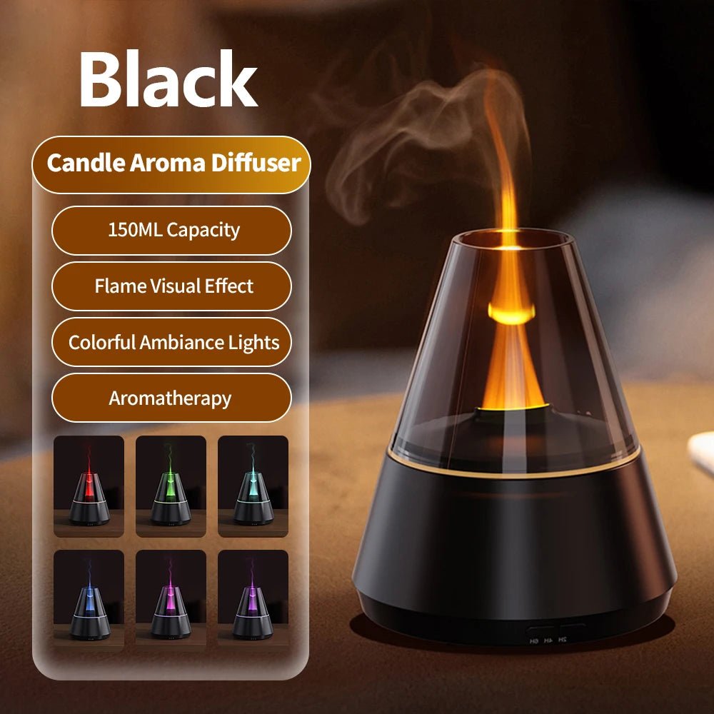 New Home Mini Simulated Candle Flame Aroma Diffuser with Colorful Night Lights 150ml Water Tank USB Air Humidifier 3 - speed Timer - TonicTrove
