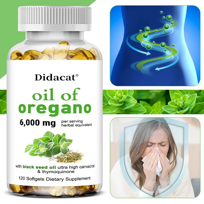Oregano Oil Softgels Capsules - Contains Black Seed Oil, Promotes Digestion & Intestinal Health, Antioxidant, Improve Immunity H - TonicTrove