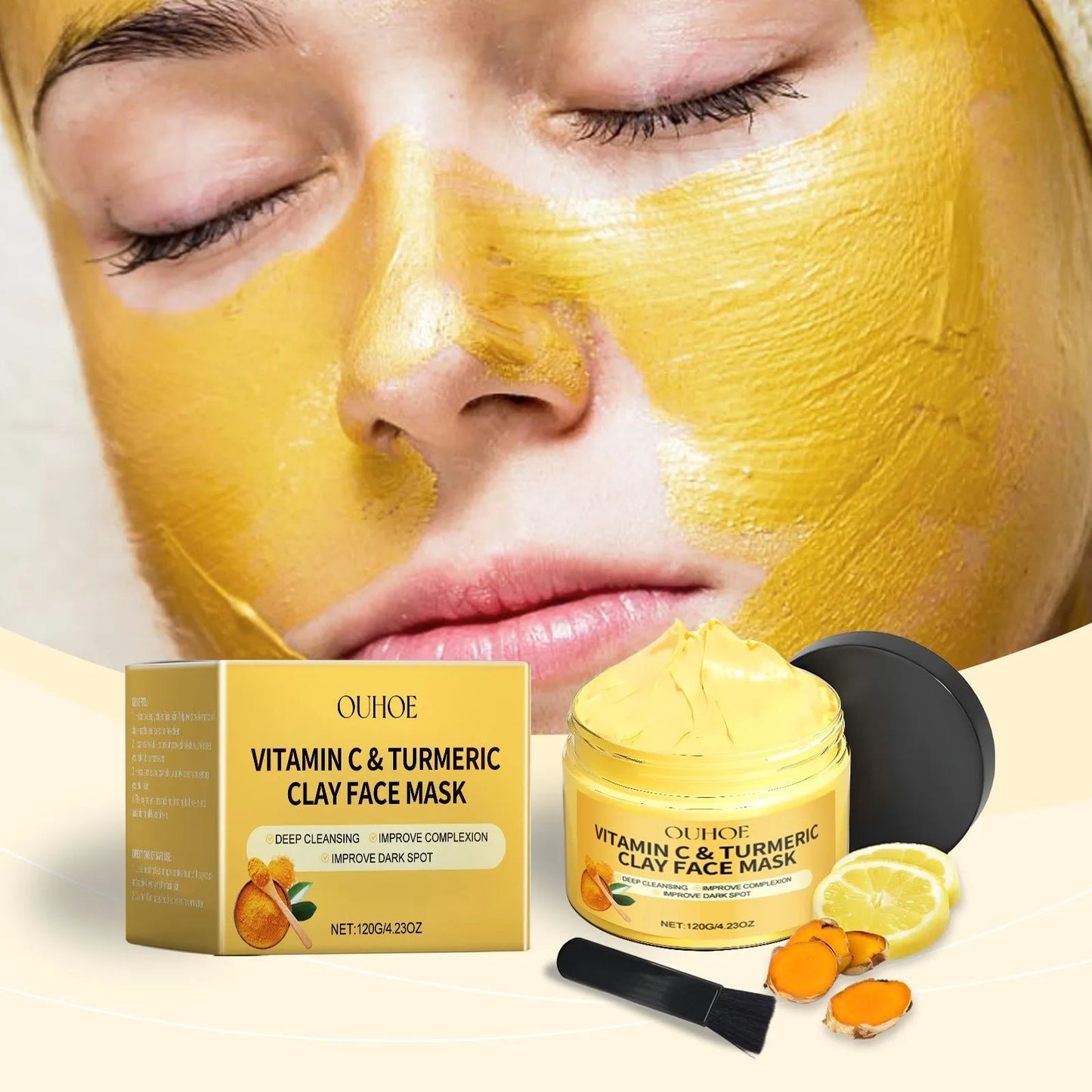 Vitamin C Exfoliating facial mask Turmeric Exfoliating facial mask Improve Pore Deep Cleaning facial mask Apply facial mask - TonicTrove