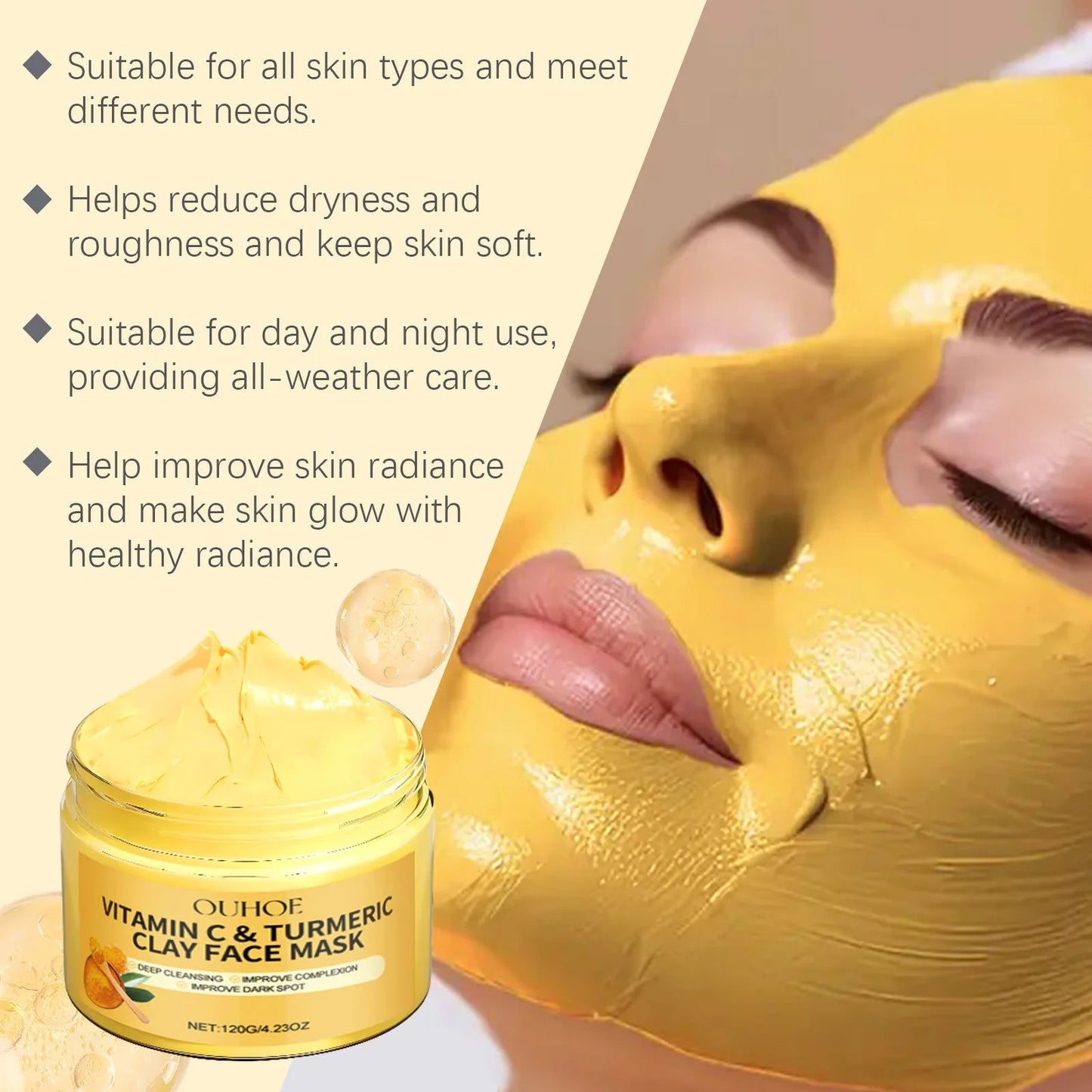 Vitamin C Exfoliating facial mask Turmeric Exfoliating facial mask Improve Pore Deep Cleaning facial mask Apply facial mask - TonicTrove