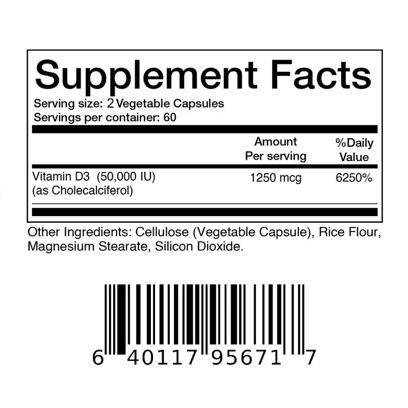 Vitamin D3 50000IU - Muscle Health, Strong Bones and Nervous System Health, Support Immune - TonicTrove