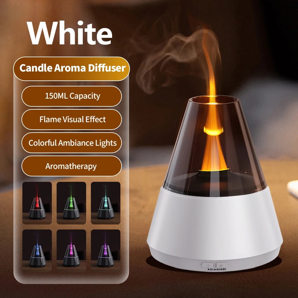 New Home Mini Simulated Candle Flame Aroma Diffuser with Colorful Night Lights 150ml Water Tank USB Air Humidifier 3 - speed Timer - TonicTrove