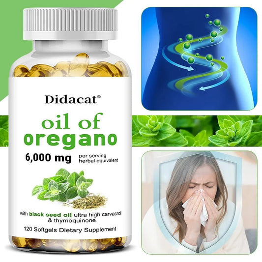 Oregano Oil Softgels Capsules - Contains Black Seed Oil, Promotes Digestion & Intestinal Health, Antioxidant, Improve Immunity H - TonicTrove
