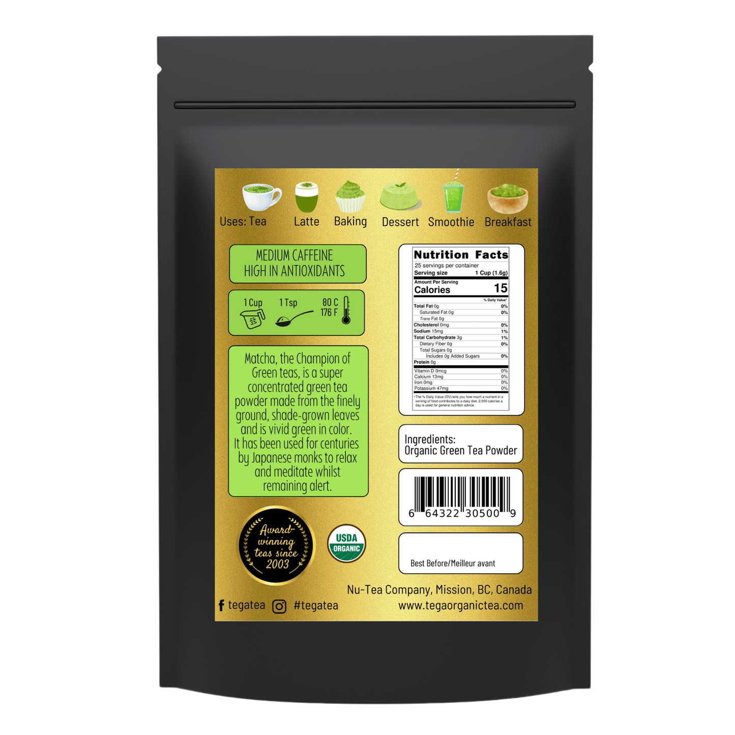 Tega Organic Japanese Matcha Green Tea Powder 40g - TonicTrove